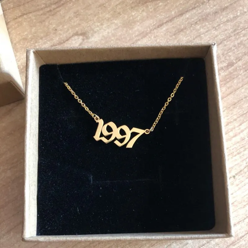 18k Gold Pleated Custom Year Necklace