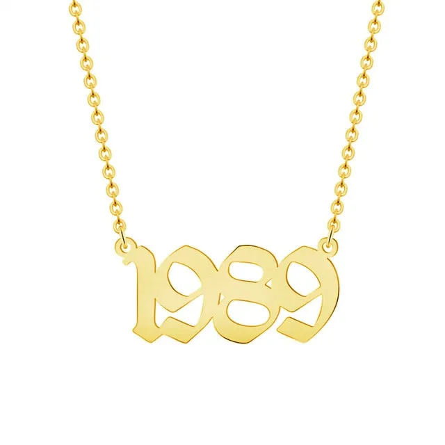 18k Gold Pleated Custom Year Necklace