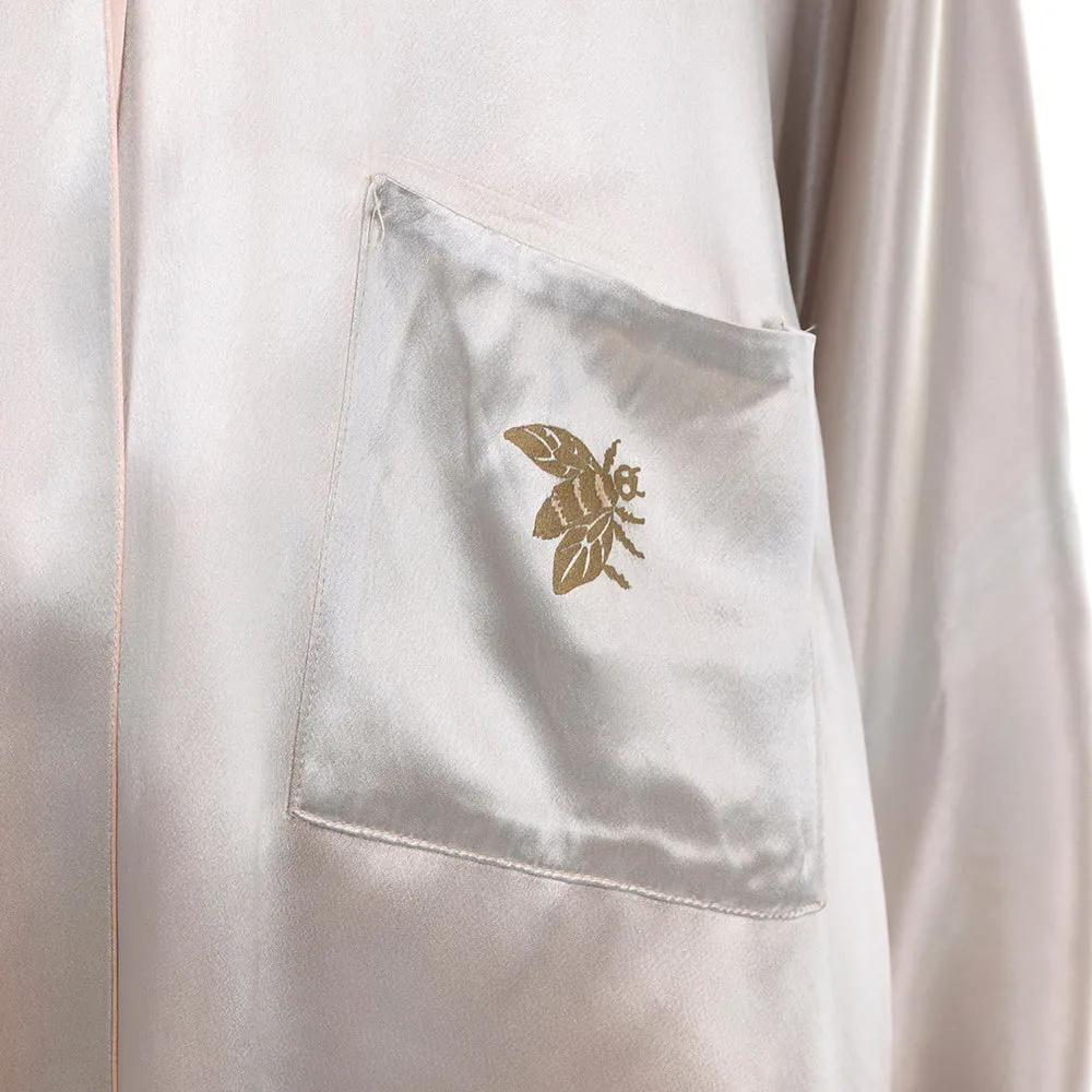 1920s Peach & Gray Silk Satin Reversible Kimono Robe w/ Spiderweb & Bee Design