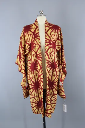 1930s Vintage Silk Haori Kimono Jacket Cardigan / Red & Gold Star Shibori