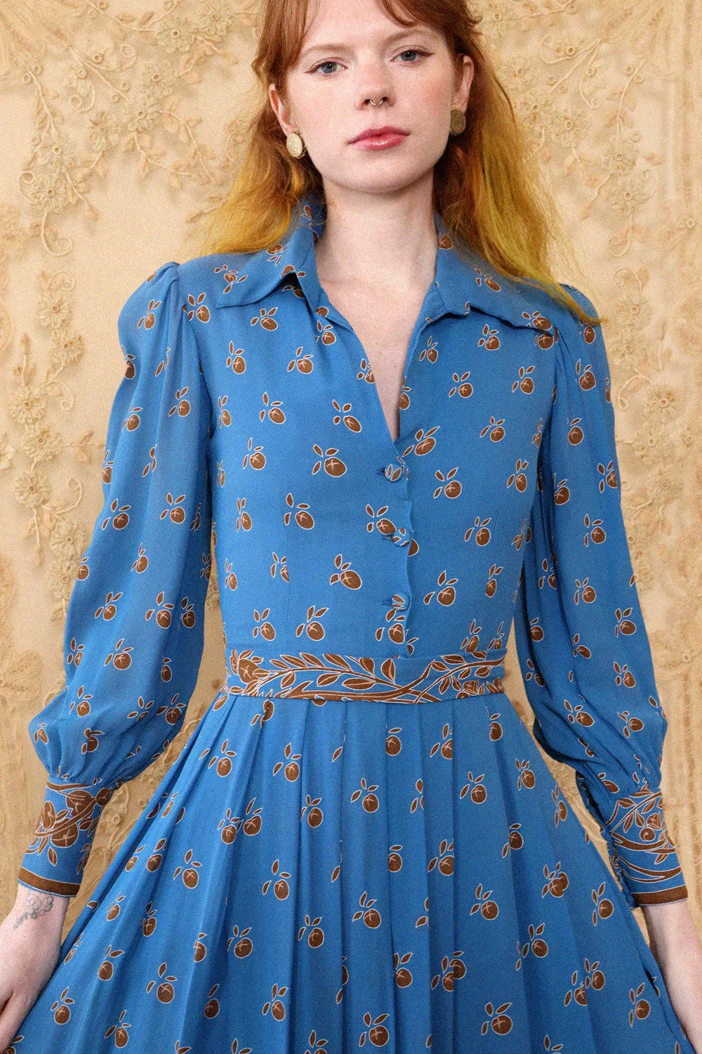 1940s Cornflower Blue Rayon Maxi XXS