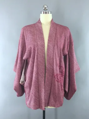 1950s Vintage Vintage Silk Haori Kimono Jacket Cardigan in Magenta Purple Shibori