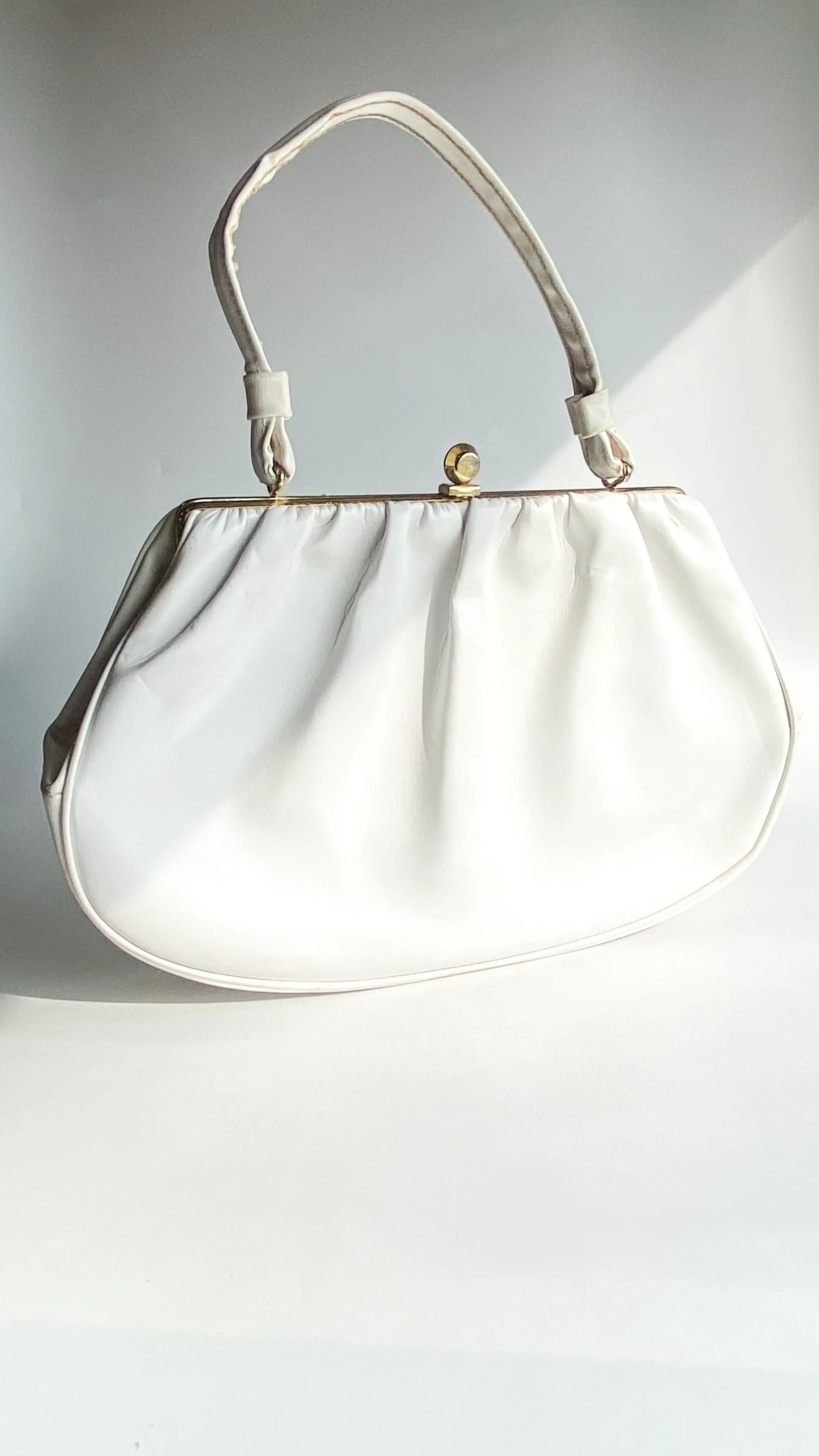 1960s White Rounded Faux Leather Top Handle Bag