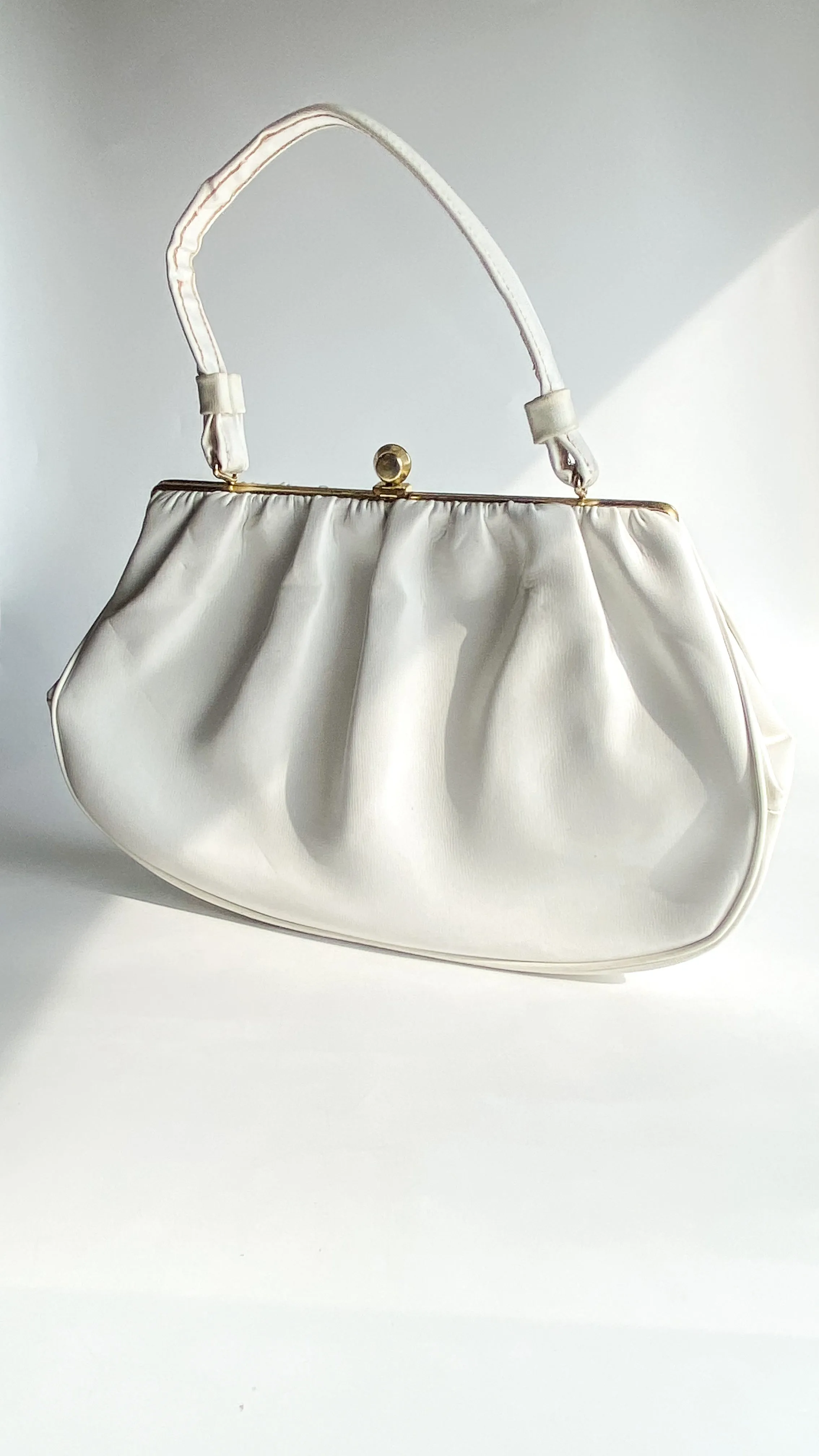 1960s White Rounded Faux Leather Top Handle Bag