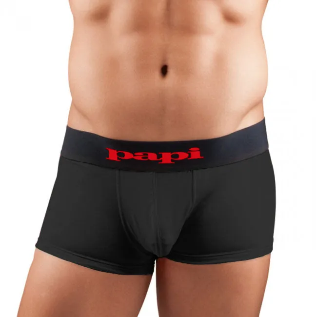 [2 Pack] Papi Cool Solid Brazilian Trunk Microfiber Boxer Brief Underwear Black Red 626161 Size M