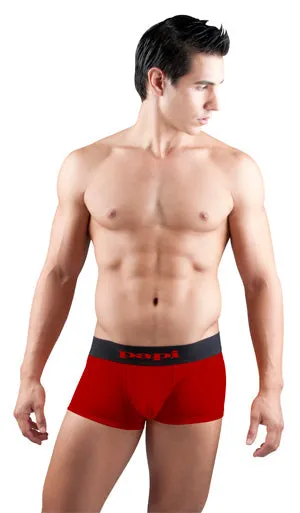 [2 Pack] Papi Cool Solid Brazilian Trunk Microfiber Boxer Brief Underwear Black Red 626161 Size M