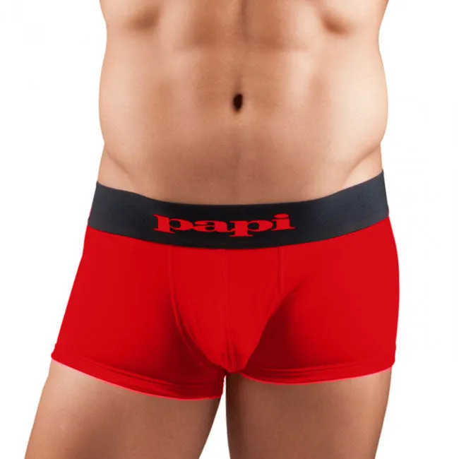 [2 Pack] Papi Cool Solid Brazilian Trunk Microfiber Boxer Brief Underwear Black Red 626161 Size M