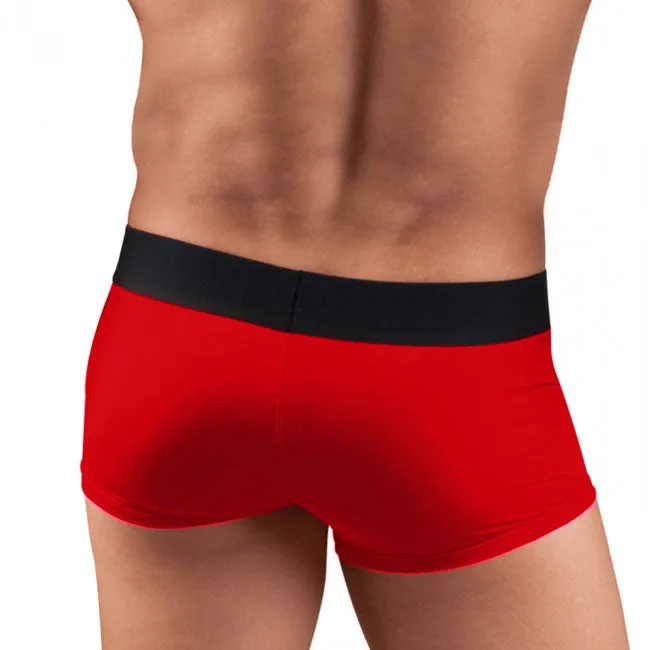 [2 Pack] Papi Cool Solid Brazilian Trunk Microfiber Boxer Brief Underwear Black Red 626161 Size M