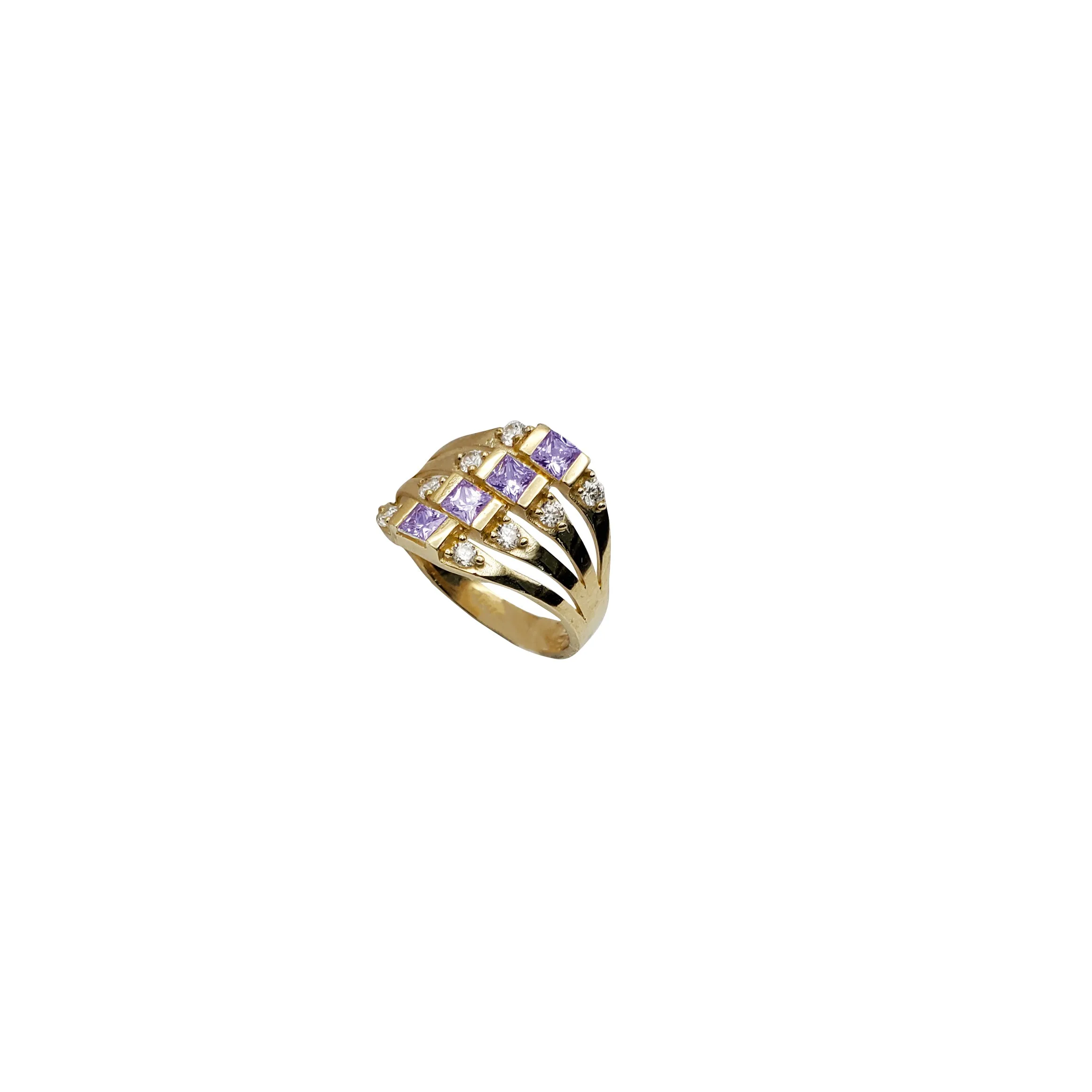 4-Row Pleated Princess-Cut Ring (14K)