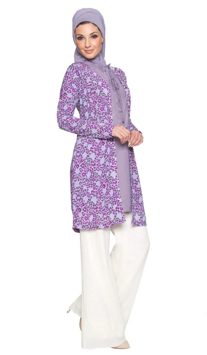 Adair Light Longline Modest Stretch Cardigan Jacket - Purple - FINAL SALE