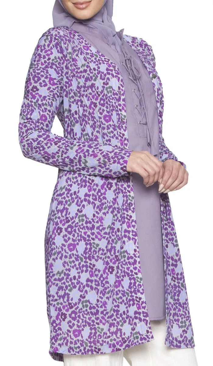 Adair Light Longline Modest Stretch Cardigan Jacket - Purple - FINAL SALE