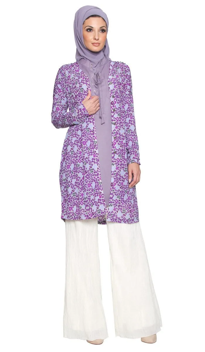 Adair Light Longline Modest Stretch Cardigan Jacket - Purple - FINAL SALE