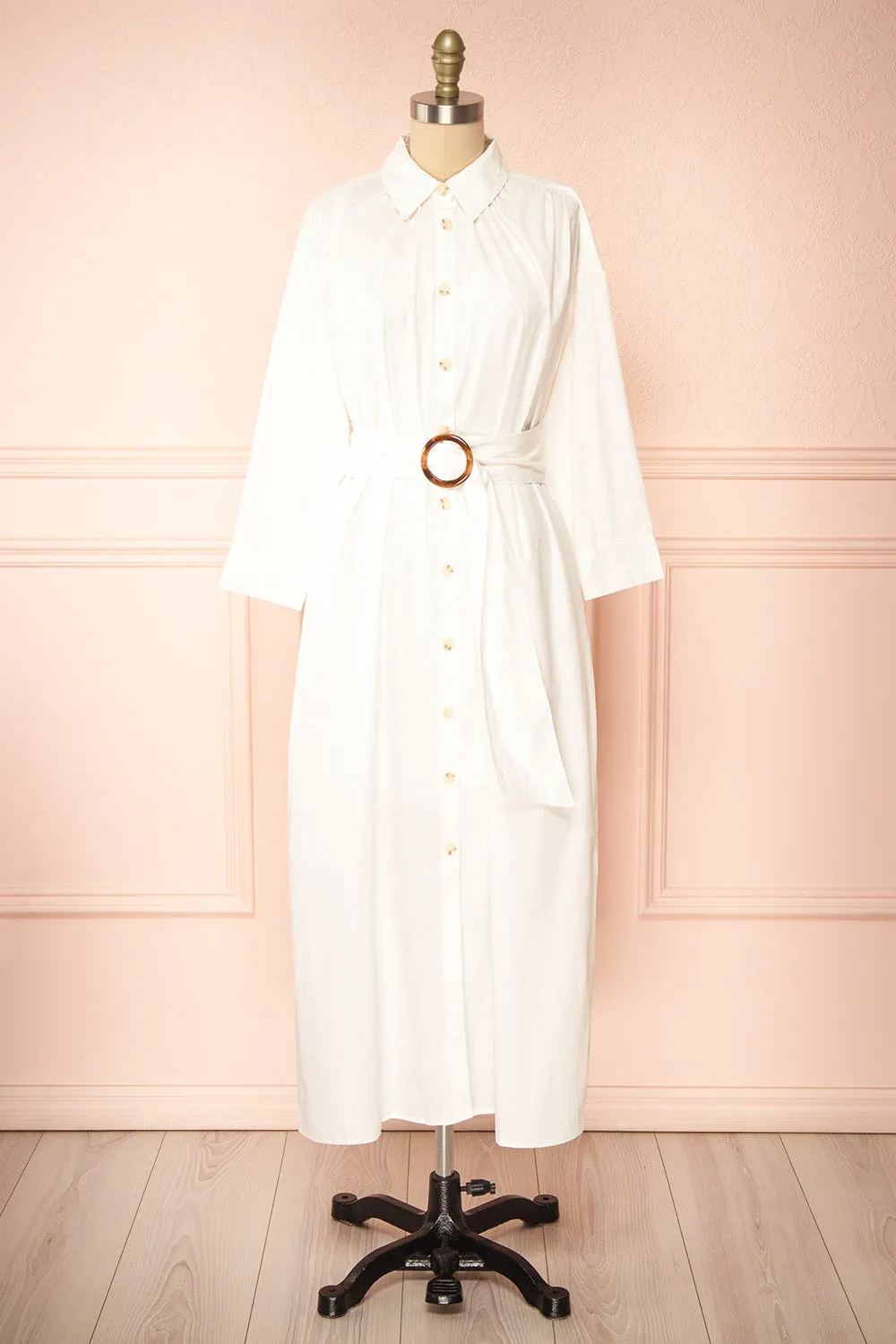 Alanna | Long White Shirt Dress w/ Belt