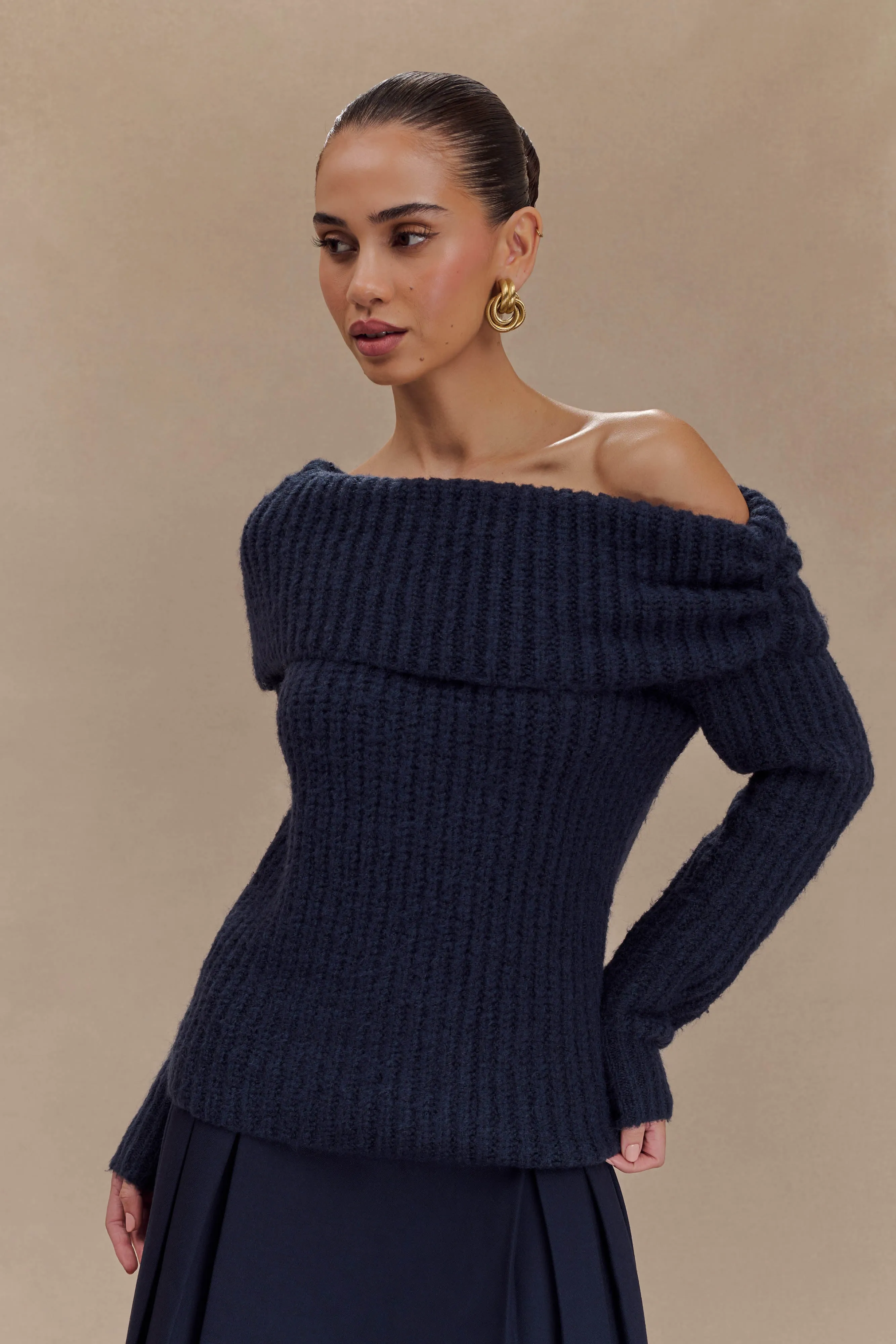 Alicia Off Shoulder Knit Top - Dark Navy