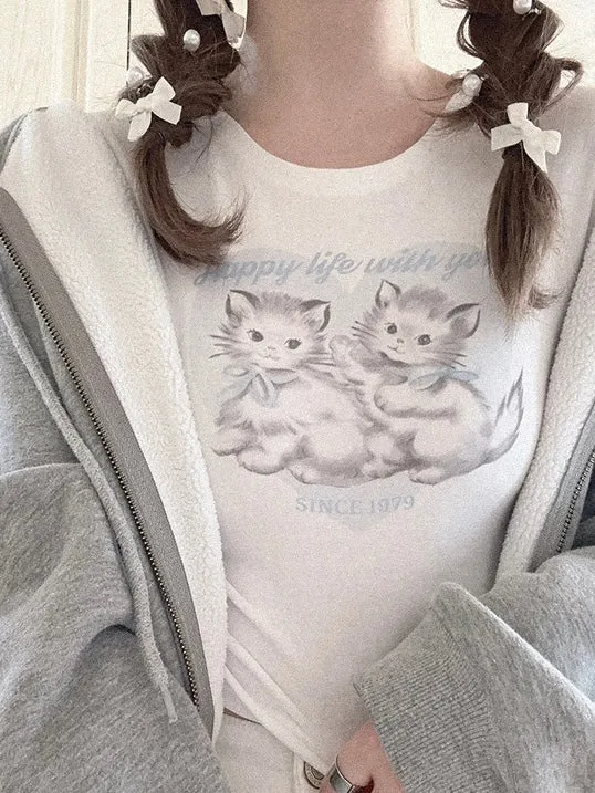 Angel Kitty Cotton Crop top