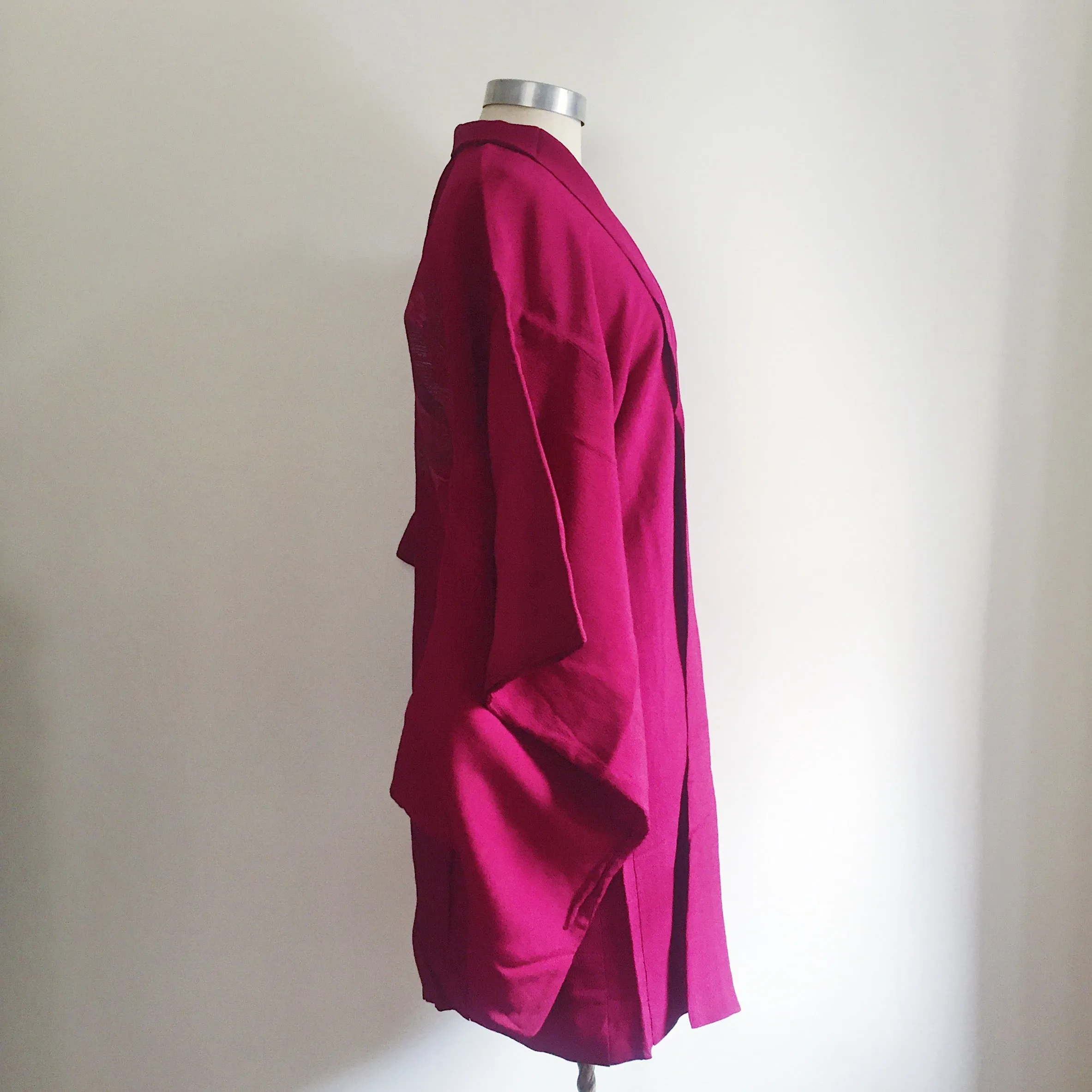 Antique Kimono Haori Jacket - Metallic Lacquered Flowers/ Deep Magenta