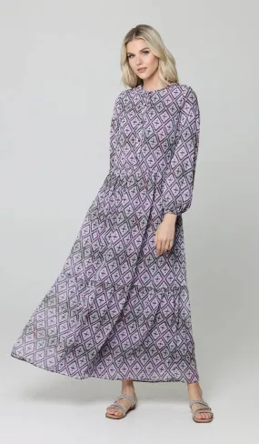 Armine Modest Long Tiered Print Maxi Dress - Purple - Final Sale