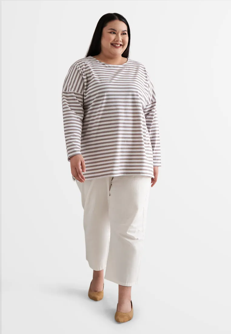 Aurelie Drop Shoulder Stripes Top - Grey Stripes