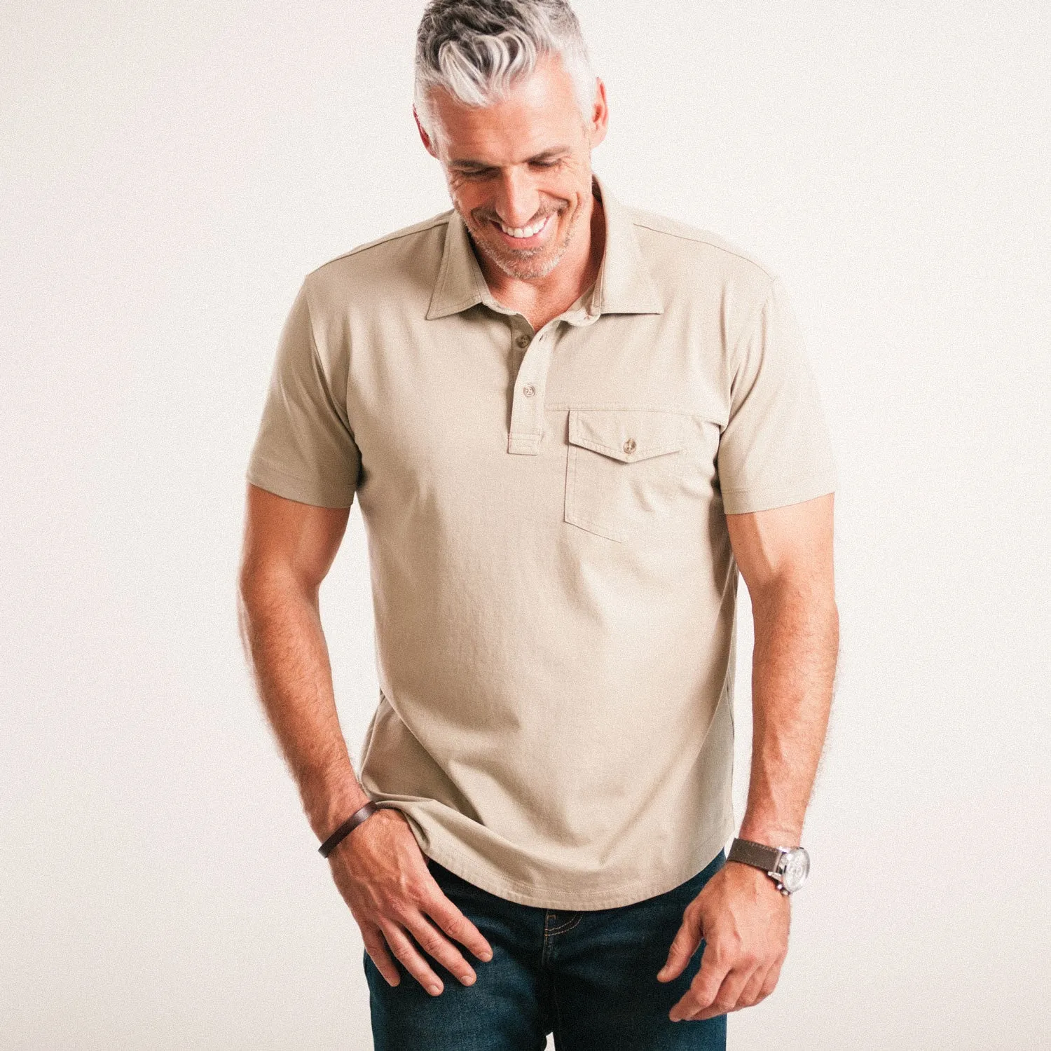 Author Short Sleeve Polo Shirt –  Desert Sand Cotton Jersey