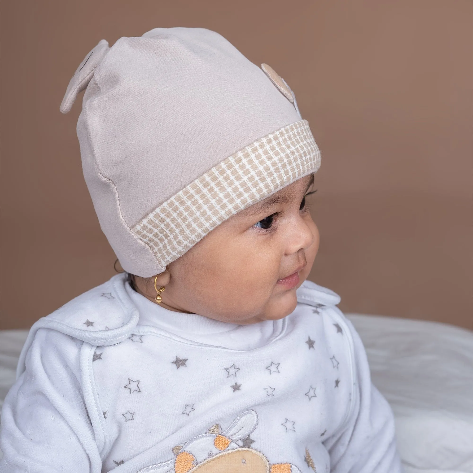 Baby Moo Antler All Season Stretchable Hosiery Warm 3D Beanie Cap - Grey