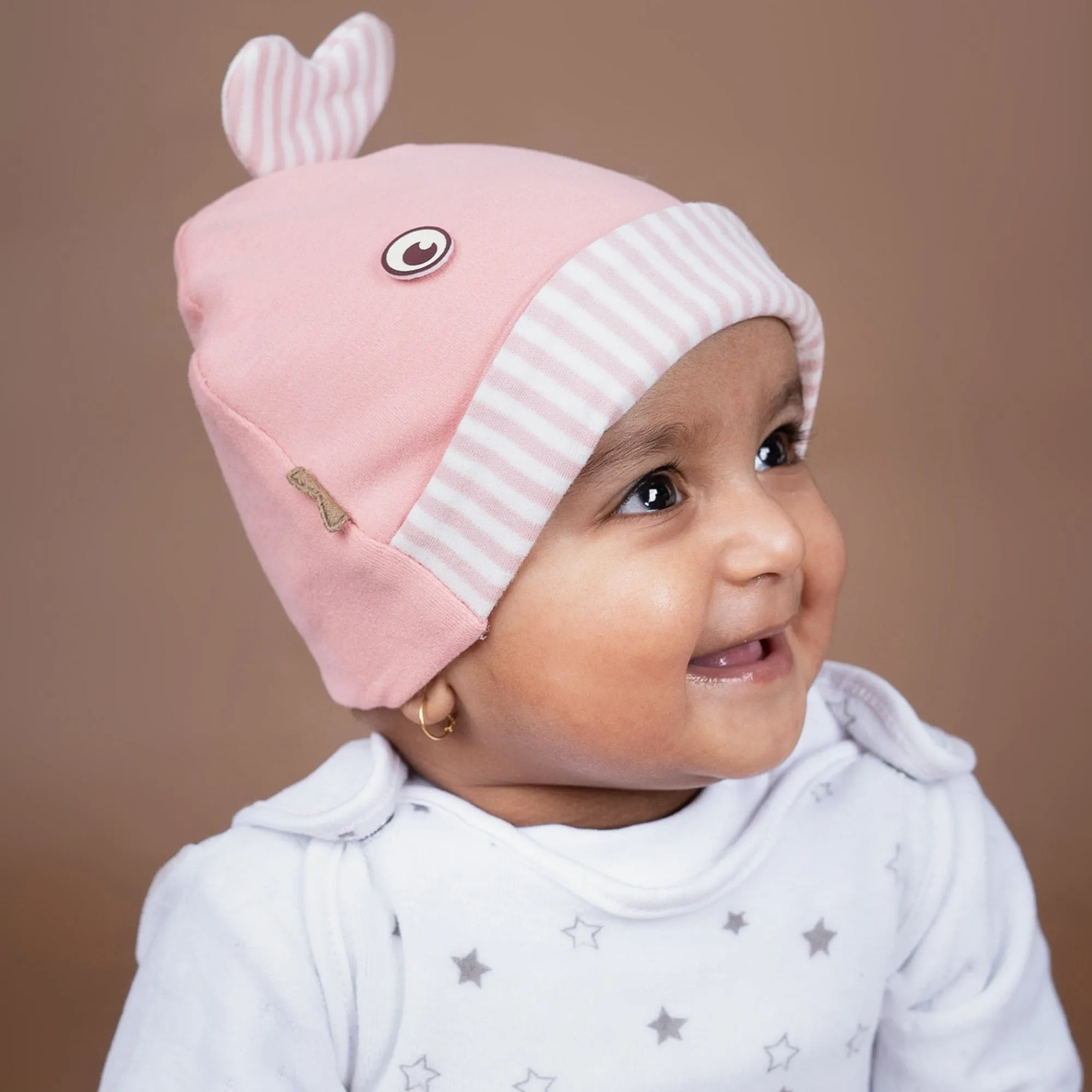 Baby Moo Fancy Fishy All Season Stretchable Hosiery Warm 3D Beanie Cap - Pink