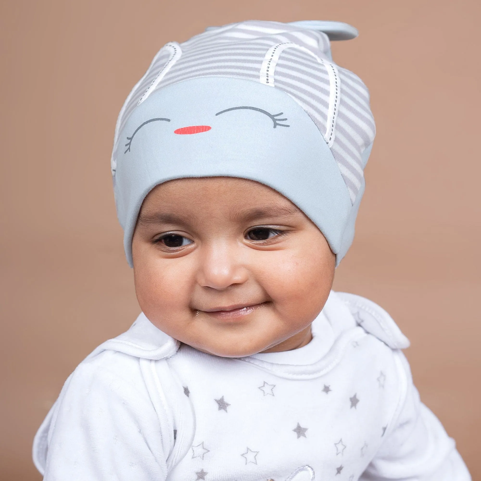 Baby Moo Jolly Kitty All Season Stretchable Hosiery Warm 3D Beanie Cap - Blue