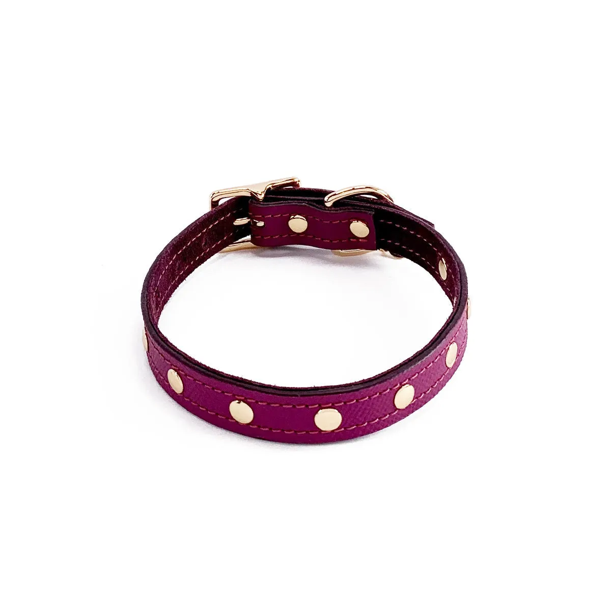 Beverly Classic Studded Leather Dog Collar Amethyst