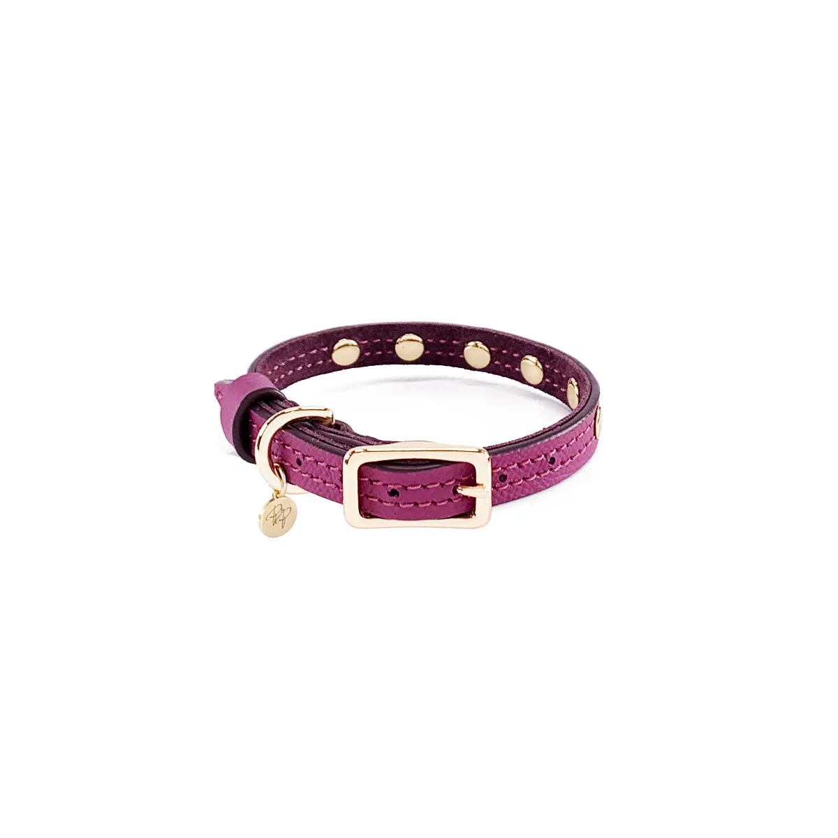 Beverly Classic Studded Leather Dog Collar Amethyst