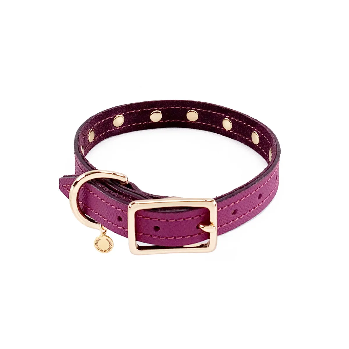 Beverly Classic Studded Leather Dog Collar Amethyst