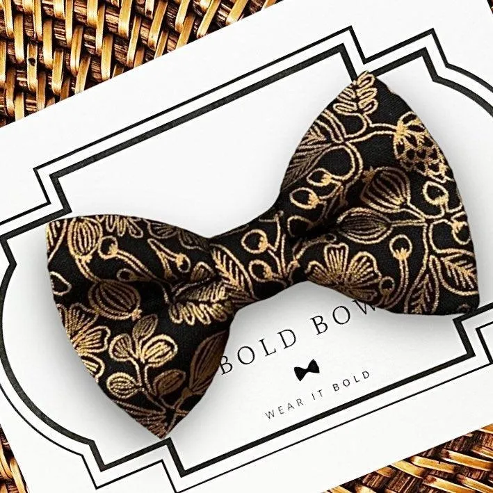 Black & Gold Floral Bow for Dog Collar and Cat Collar