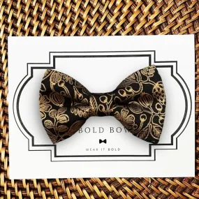 Black & Gold Floral Bow for Dog Collar and Cat Collar