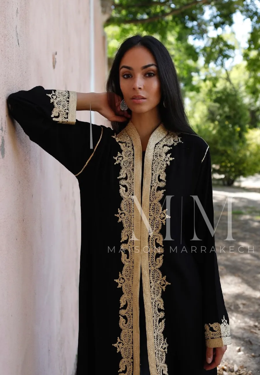 Black & Gold Leyla Kimono Long Jacket