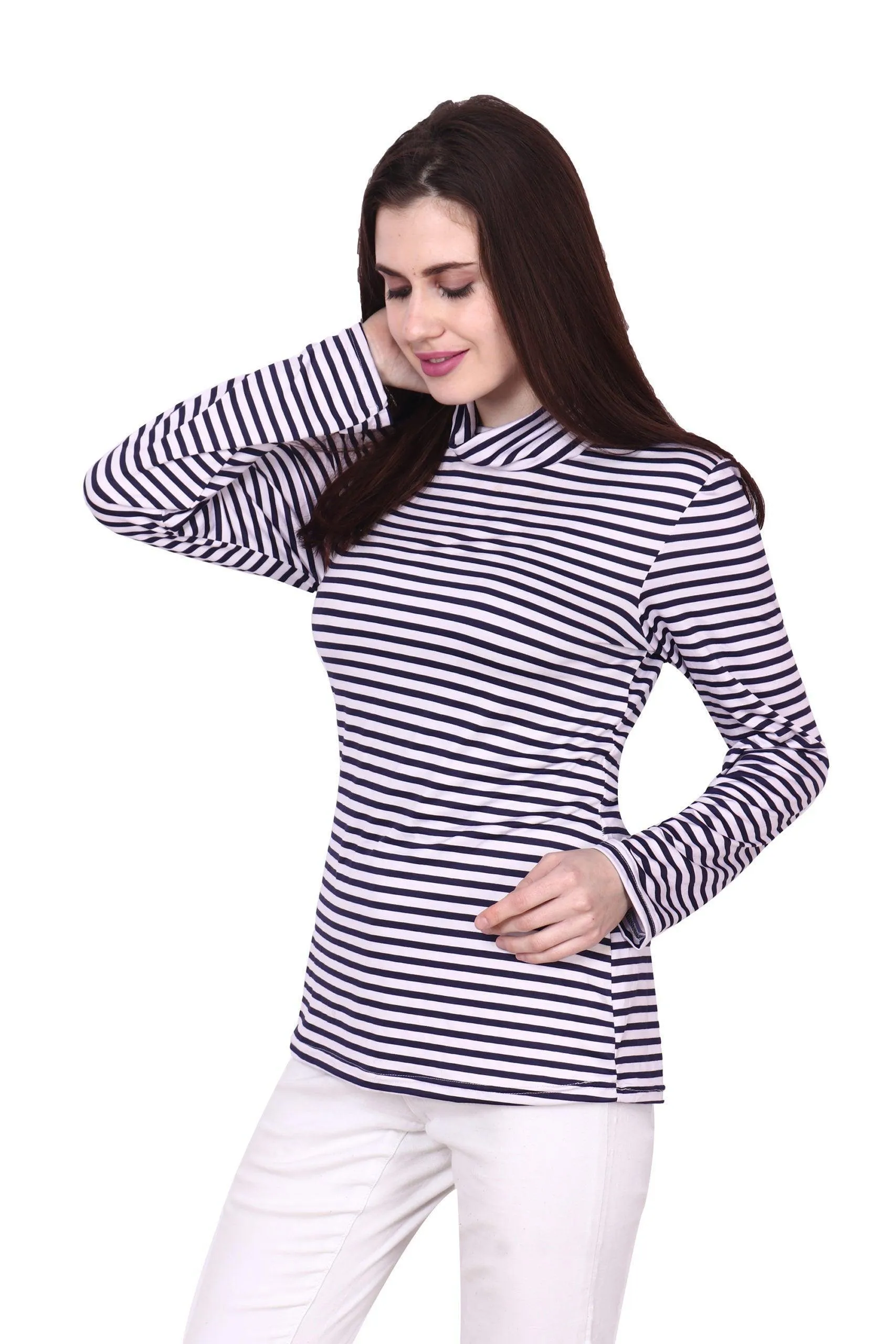 Black & White Striped High Neck Top