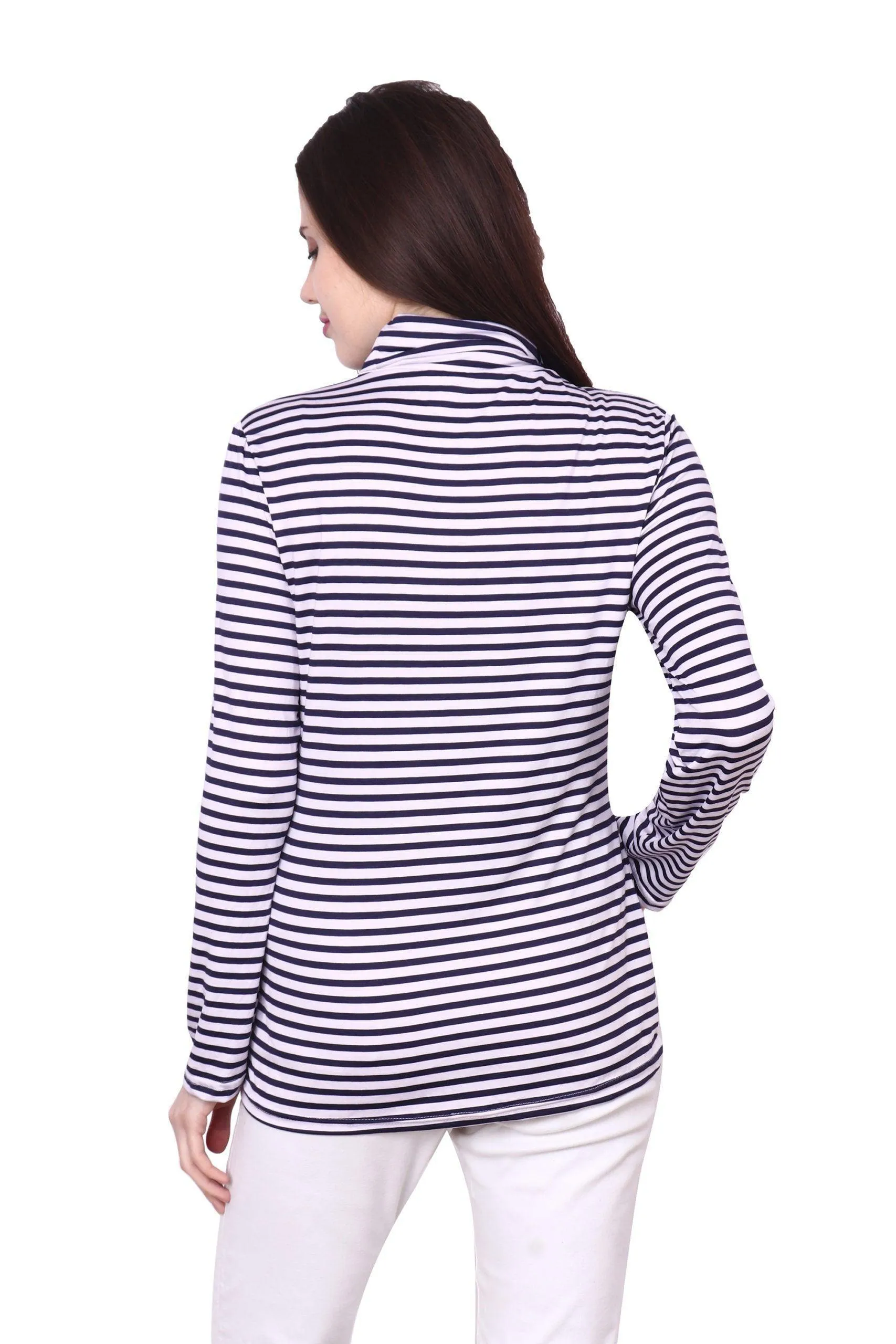 Black & White Striped High Neck Top