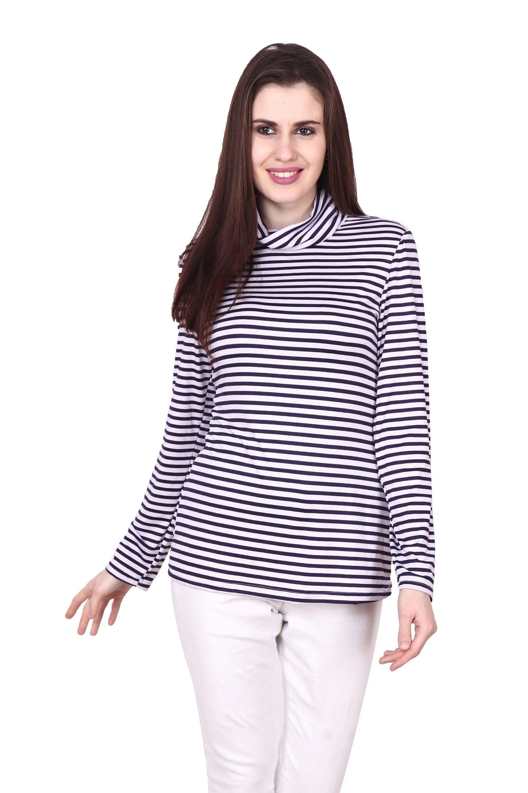 Black & White Striped High Neck Top