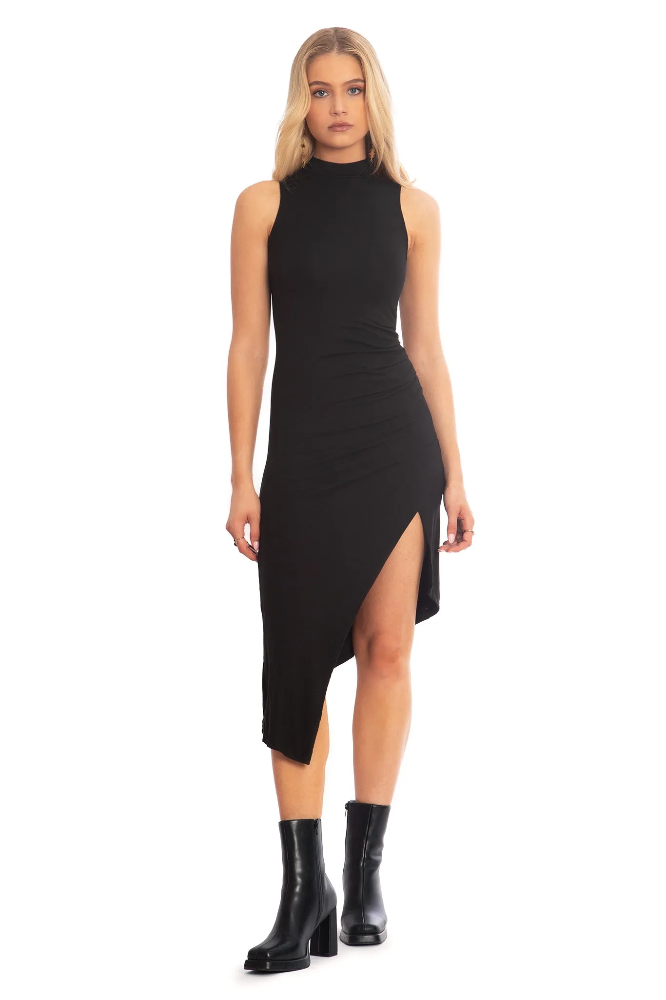 Black High Neck Asymmetric Dress