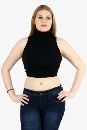 Black Solid High Neck Top