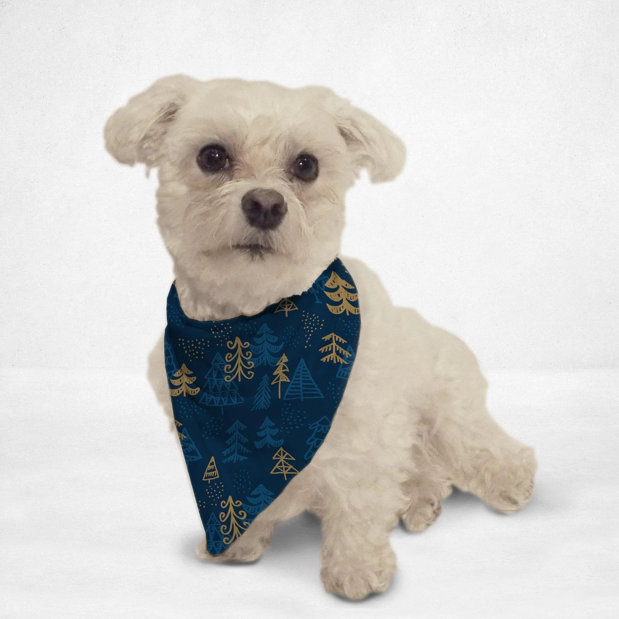 Blue Gold Christmas Tree Cat & Dog Bandana