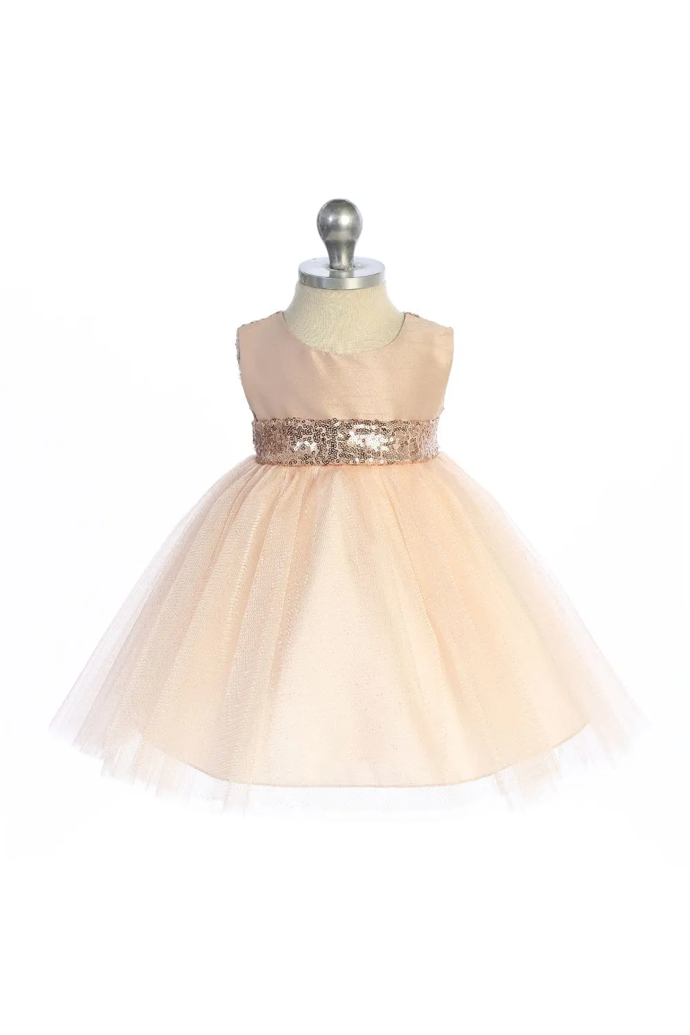 Blush/Rose Gold Sequins V Back & Bow Baby Dress