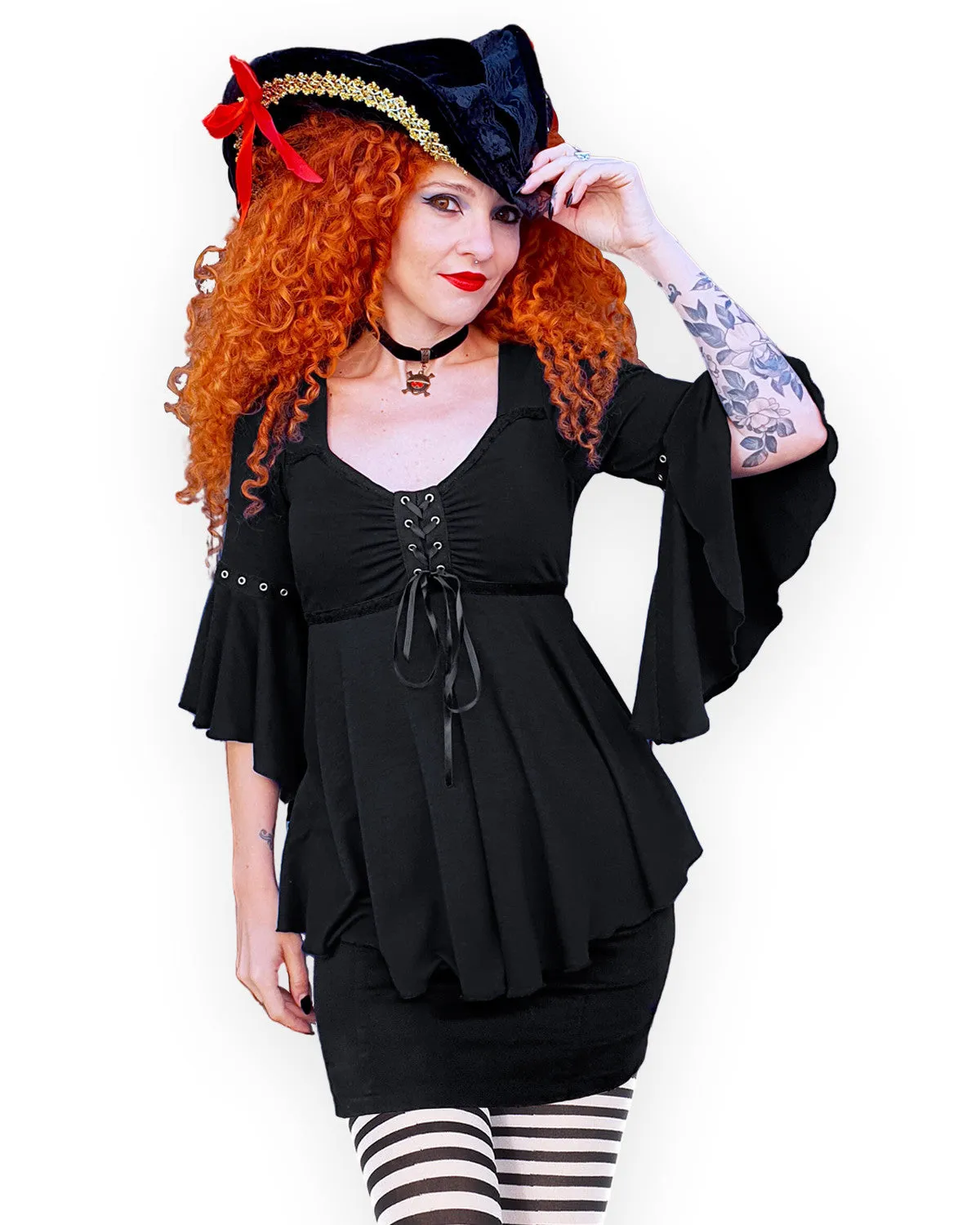 Buccaneer Pirate Costume with Ofelia Top, Black