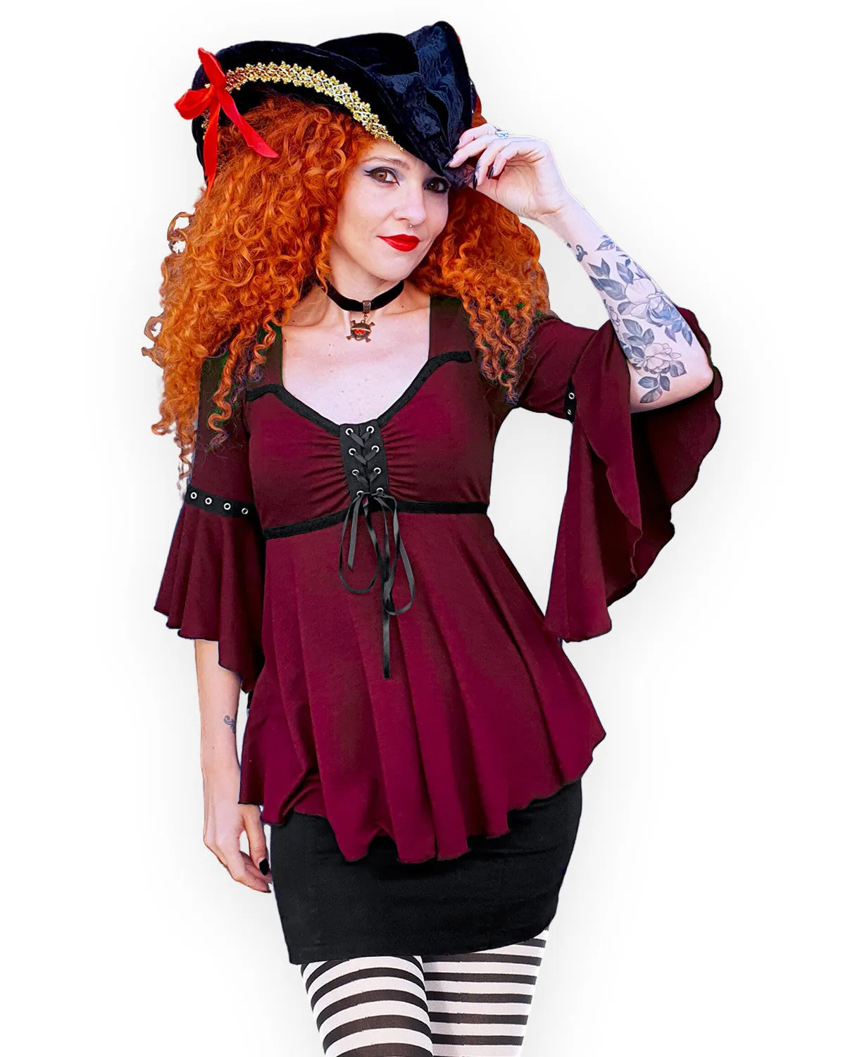 Buccaneer Pirate Costume with Ofelia Top, Burgundy