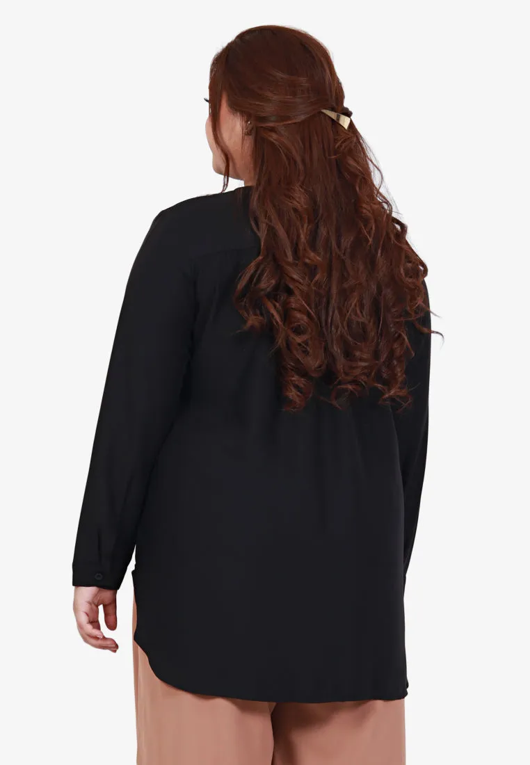 Buena Minimalist Hidden Button Top - Black