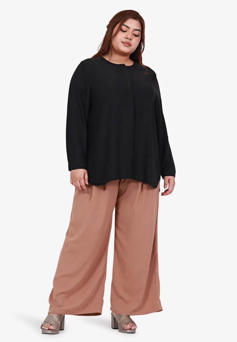 Buena Minimalist Hidden Button Top - Black