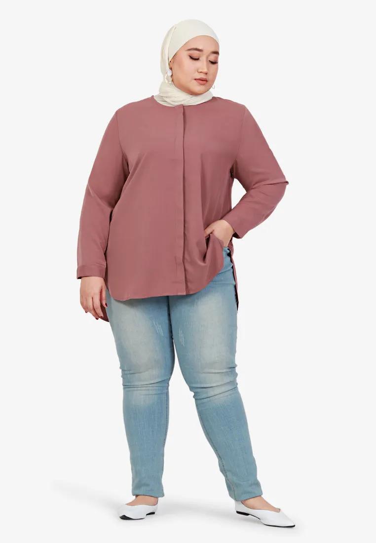 Buena Minimalist Hidden Button Top - Brown Pink