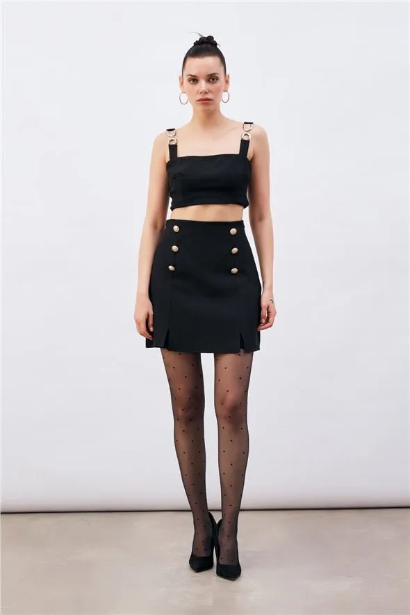 Button Detailed Short Skort - Black