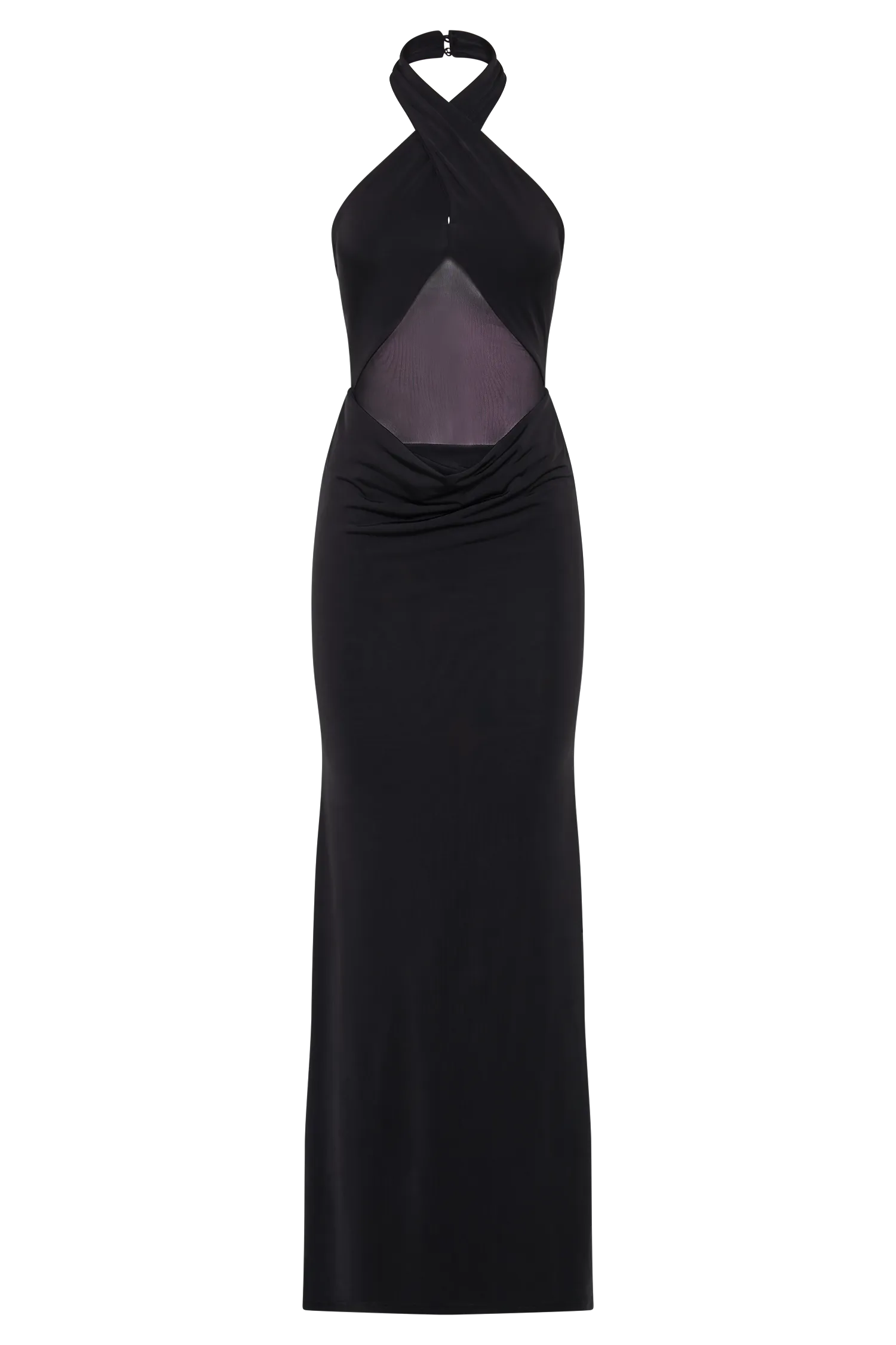 Caterina Slinky Mesh Halter Maxi Dress - Black