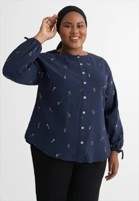 Cempaka Bloom Cotton Button Top - Midnight Blue