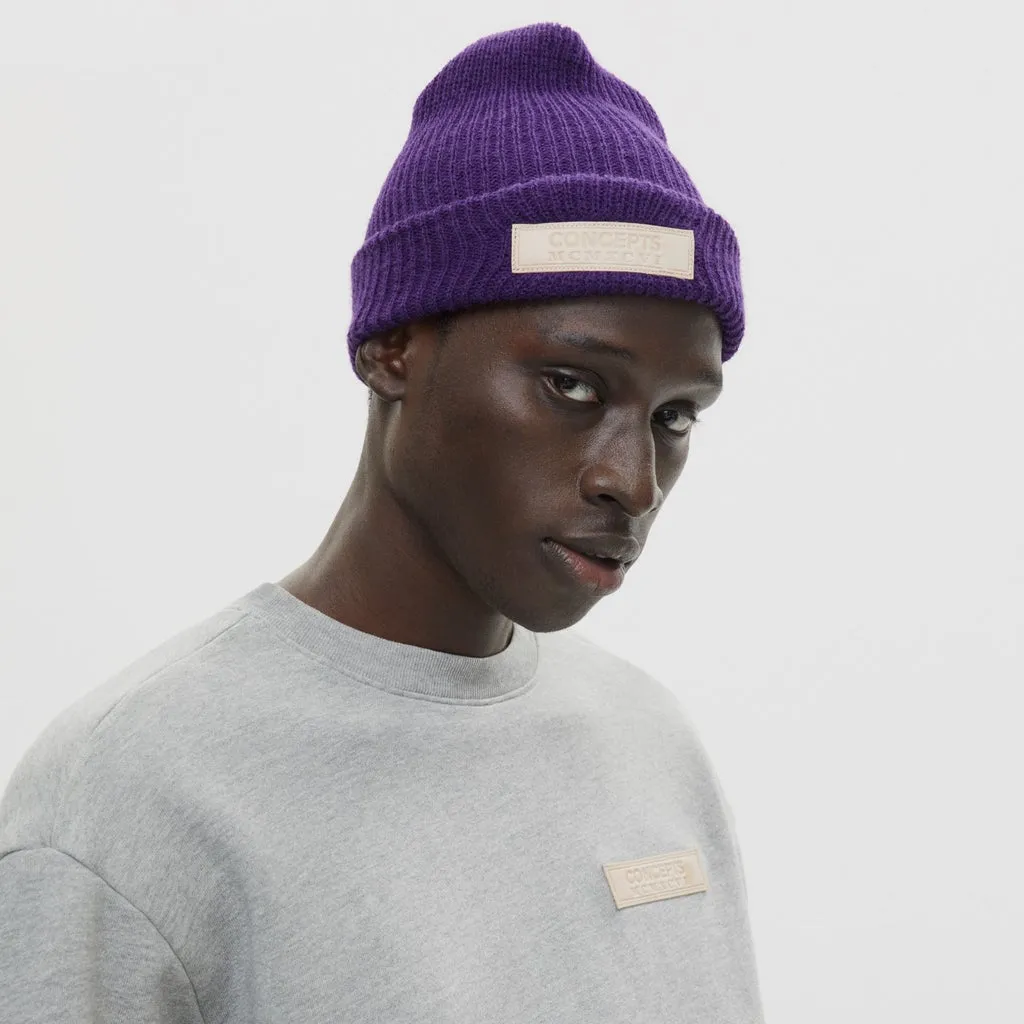 Concepts Leather Patch Beanie (Purple)