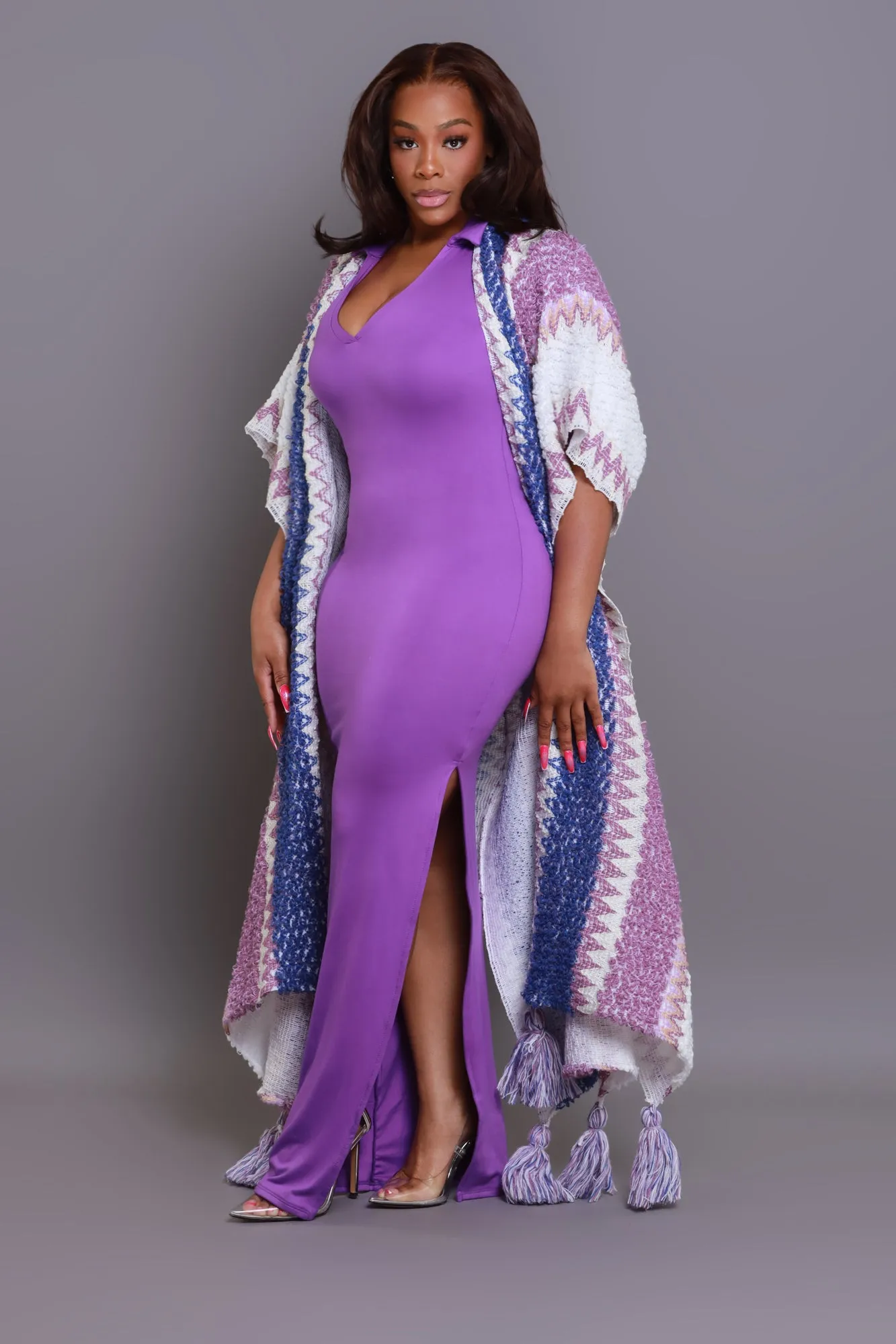 Create Change Longline Knit Cardigan - Lavender Multicolor