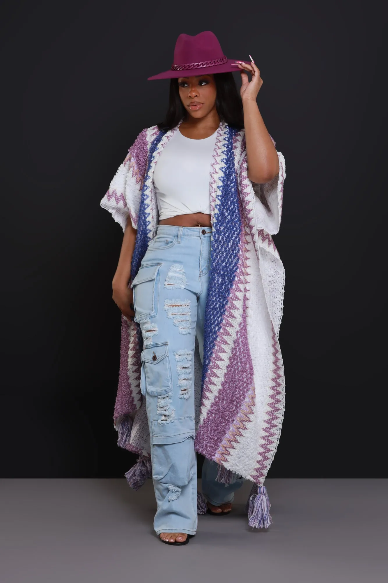 Create Change Longline Knit Cardigan - Lavender Multicolor